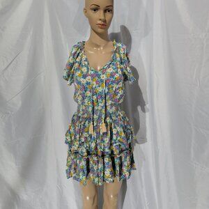 Patrons of Peace Women's S Floral Short Sleeve Tiered Casual Dress